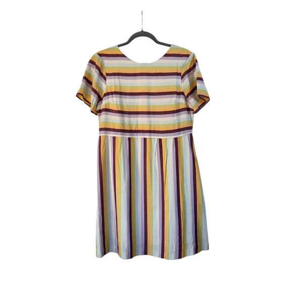 Madewell Striped Grungy Rainbow Pastel Viscose Babydoll Mini Dress, Size 4 - Picture 1 of 12